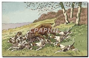 Carte Postale Ancienne Chien Chiens Chasse a courre Cerf