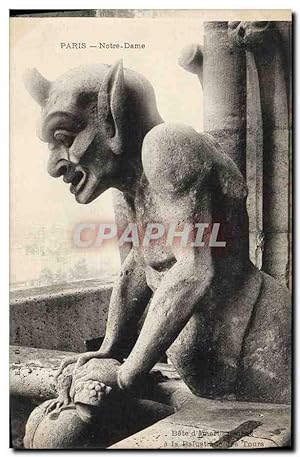 Carte Postale Ancienne Gargouille Paris Notre Dame Bete d'amortissement a la balustrade des tours