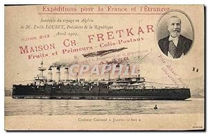 Carte Postale Ancienne Bateau Croiseur Cuirasse Jeanne d'Arc Maison Frektkar Alger