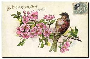 Carte Postale Ancienne Oiseau Fleurs