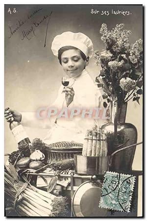 Carte Postale Ancienne Cuisine Enfant Sur ses lauriers