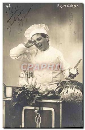 Carte Postale Ancienne Cuisine Enfant Cuisinier Pleurs d'oignon