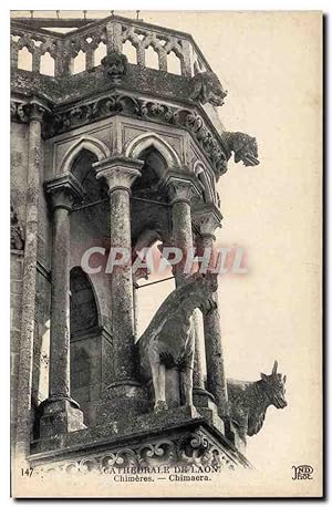 Carte Postale Ancienne Gargouille Cathédrale de Laon Chimeres