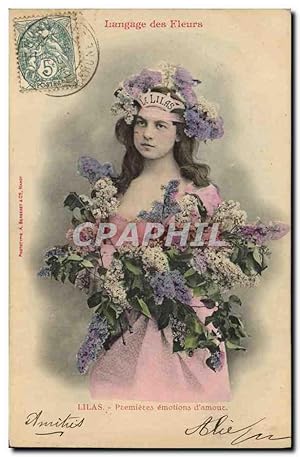 Bild des Verkufers fr Carte Postale Ancienne Fantaisie Femme Le langage des Fleurs Lilas Premieres emotions d'amour zum Verkauf von CPAPHIL