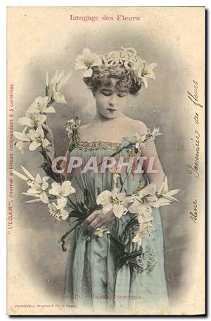 Bild des Verkufers fr Carte Postale Ancienne Fantaisie Femme Langage des fleurs Le Lis Majeste Innoncence zum Verkauf von CPAPHIL