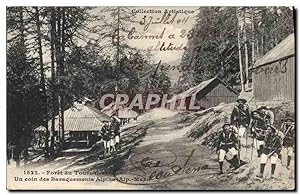Carte Postale Ancienne Militaria Chasseurs alpins forêt du Tournairet Un coin des baraquements Al...