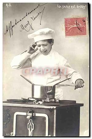 Carte Postale Ancienne Cuisine Enfant La sauce est brulee