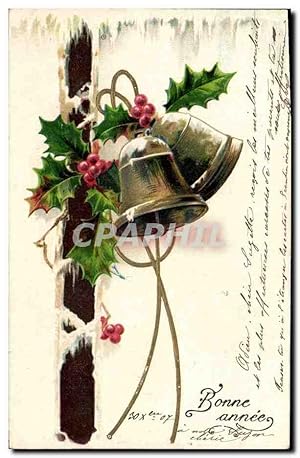 Carte Postale Ancienne Fantaisie Fleurs Bonne année Cloche