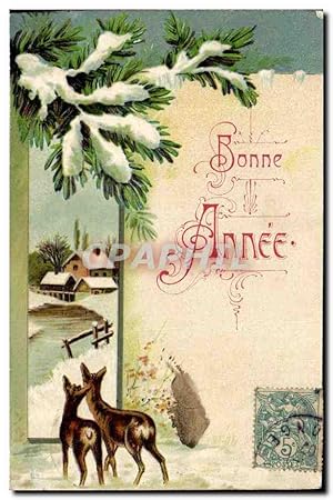 Carte Postale Ancienne Fantaisie Bonne année Biche