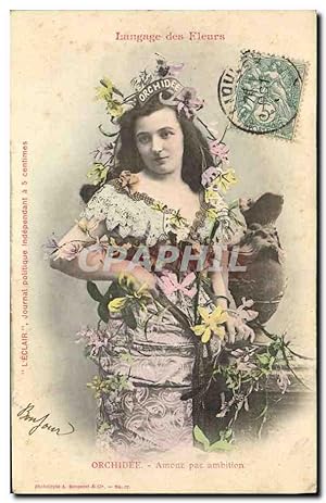 Bild des Verkufers fr Carte Postale Ancienne Fantaisie Femme Le langage des Fleurs Orchidee Amour par ambition zum Verkauf von CPAPHIL