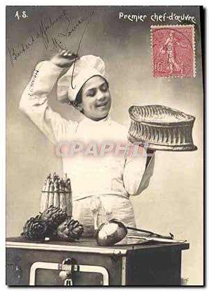 Carte Postale Ancienne Cuisine Enfant Premier chef d'oeuvre