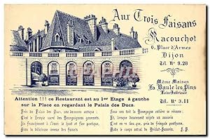 Carte Postale Ancienne Aux Trois faisans Racouchot Restaurant Place d'armes Dijon