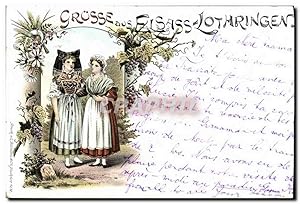 Carte Postale Ancienne Folklore Alsace Gruss aus Elsass Lothringen TOP