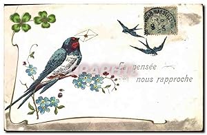 Carte Postale Ancienne Oiseau Trefle Hirondelle