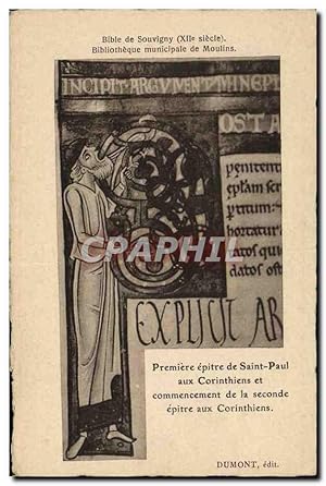 Bild des Verkufers fr Carte Postale Ancienne Bibliotheque Bible de Souvigny Moulins Premiere apitre de Saint Paul aux Corinthiens zum Verkauf von CPAPHIL