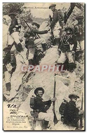 Carte Postale Ancienne Militaria Chasseurs Alpins Groupe de chasseurs Alpins dans les Alpes