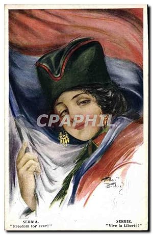 Carte Postale Ancienne Fantaisie Illustrateur Serbie Vive la liberté Serbia