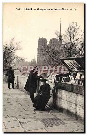 Carte Postale Ancienne Bibliotheque Paris Bouquiniste et Nore Dame