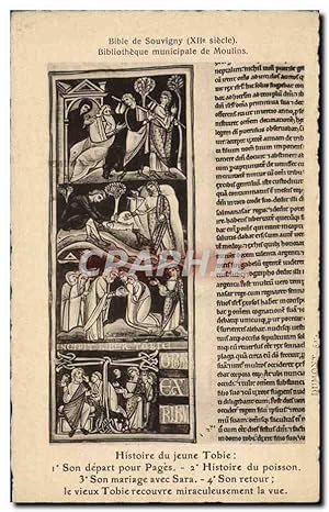 Carte Postale Ancienne Bibliotheque Bible de Souvigny Moulins Histoire du jeune Tobie Son depart ...