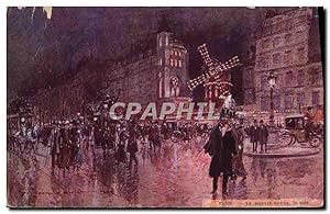 Carte Postale Ancienne Fantaisie Illustrateur Paris Le moulin rouge le soir