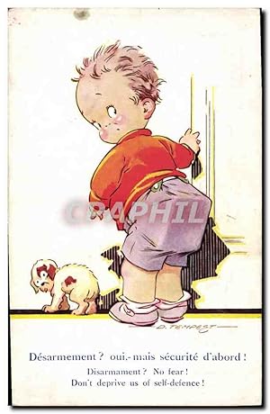 Carte Postale Ancienne Fantaisie Illustrateur Tempest Enfant Chien Desarmement