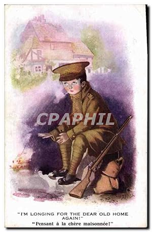 Seller image for Carte Postale Ancienne Fantaisie Illustrateur Enfant Militaria I'm longing for the dear old home again ! for sale by CPAPHIL