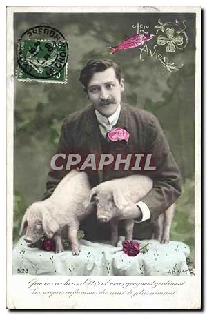 Carte Postale Ancienne Cochon Porc Homme