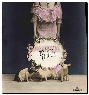 Carte Postale Ancienne Cochon Porc Femme