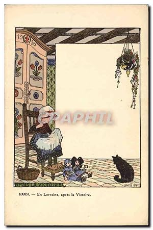 Carte Postale Ancienne Fantaisie Illustrateur Hansi En lorraine apres la Victoire Alsace Chat chaton