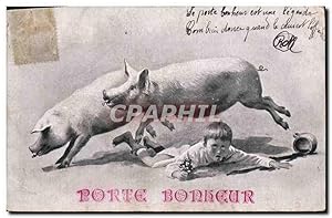 Carte Postale Ancienne Cochon Porc Enfant Porte bonheur