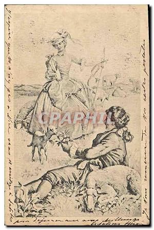 Carte Postale Ancienne Fantaisie Illustrateur Bergere Moutons