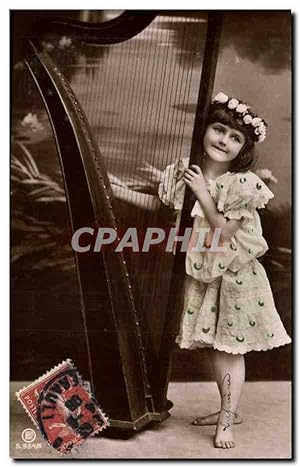 Carte Postale Ancienne Enfant Harpe