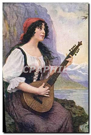 Carte Postale Ancienne Femme Musique