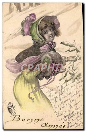 Carte Postale Ancienne Fantaisie Illustrateur Femme Bonne année