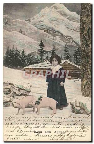 Carte Postale Ancienne Cochon Porc Enfant