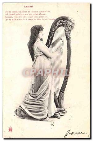 Carte Postale Ancienne Femme Harpe Lakme