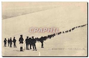 Carte Postale Ancienne Militaria Chasseurs Alpins traversant le glacier du Mont de Lans