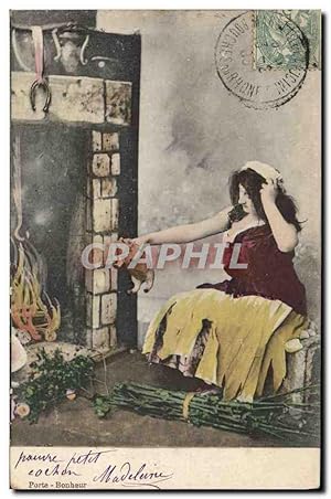 Carte Postale Ancienne Cochon Porc Femme