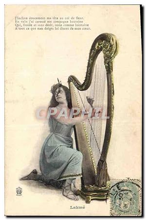 Carte Postale Ancienne Femme Harpe Lakme