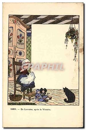 Carte Postale Ancienne Fantaisie Illustrateur Hansi Alsace En Lorraine apres la victoire Chat pou...