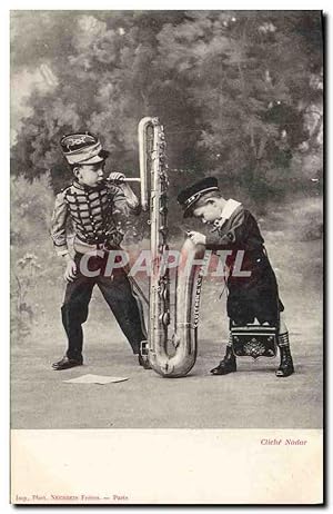 Carte Postale Ancienne Enfants Saxophone