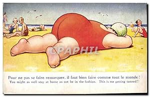 Carte Postale Ancienne Fantaisie Illustrateur Femme forte a la plage