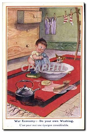 Carte Postale Ancienne Fantaisie Illustrateur Enfant Chien