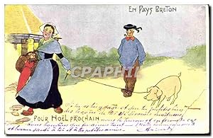 Carte Postale Ancienne Cochon Porc En pays breton Felle Pour Noel prochain