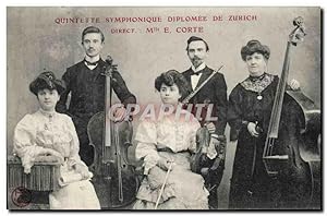 Carte Postale Ancienne Quintette symphonique diplomee de Zurich Suisse Mlle E Corte Violoncelle C...