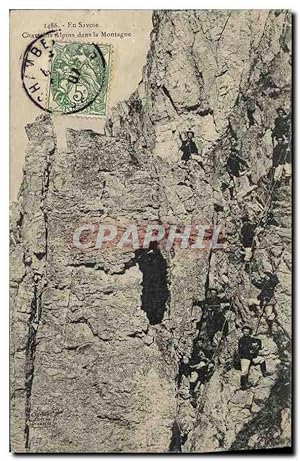 Carte Postale Ancienne Militaria Chasseurs alpins dans la montagne Savoie