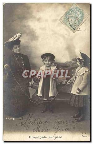 Carte Postale Ancienne Enfants Corde a sauter