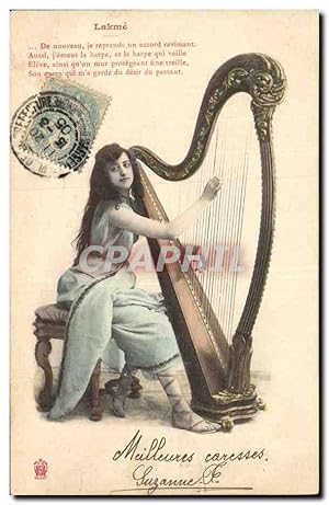 Carte Postale Ancienne Femme Harpe Lakme