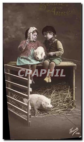 Carte Postale Ancienne Cochon Porc Enfants