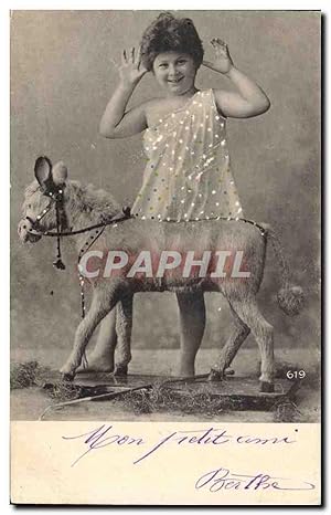 Carte Postale Ancienne Enfant Ane Poney